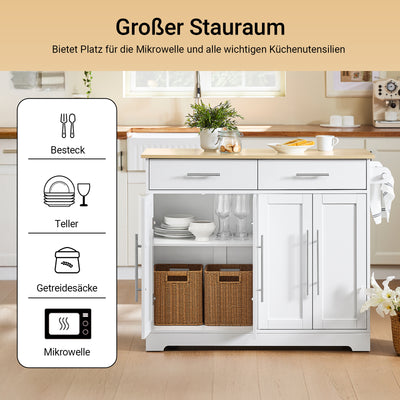 Vorverkauf | SoBuy | Kücheninsel auf Rollen | mit ausziehbarer Platte | Schubladen | Weiß | 113x91x(44-69) cm | FKW129-WN