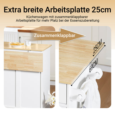 Vorverkauf | SoBuy | Kücheninsel auf Rollen | mit ausziehbarer Platte | Schubladen | Weiß | 113x91x(44-69) cm | FKW129-WN