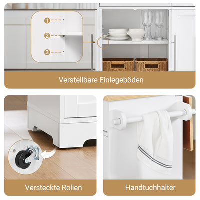 Vorverkauf | SoBuy | Kücheninsel auf Rollen | mit ausziehbarer Platte | Schubladen | Weiß | 113x91x(44-69) cm | FKW129-WN