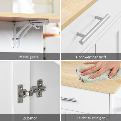 Vorverkauf | SoBuy | Kücheninsel auf Rollen | mit ausziehbarer Platte | Schubladen | Weiß | 113x91x(44-69) cm | FKW129-WN