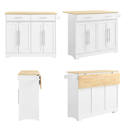 Vorverkauf | SoBuy | Kücheninsel auf Rollen | mit ausziehbarer Platte | Schubladen | Weiß | 113x91x(44-69) cm | FKW129-WN