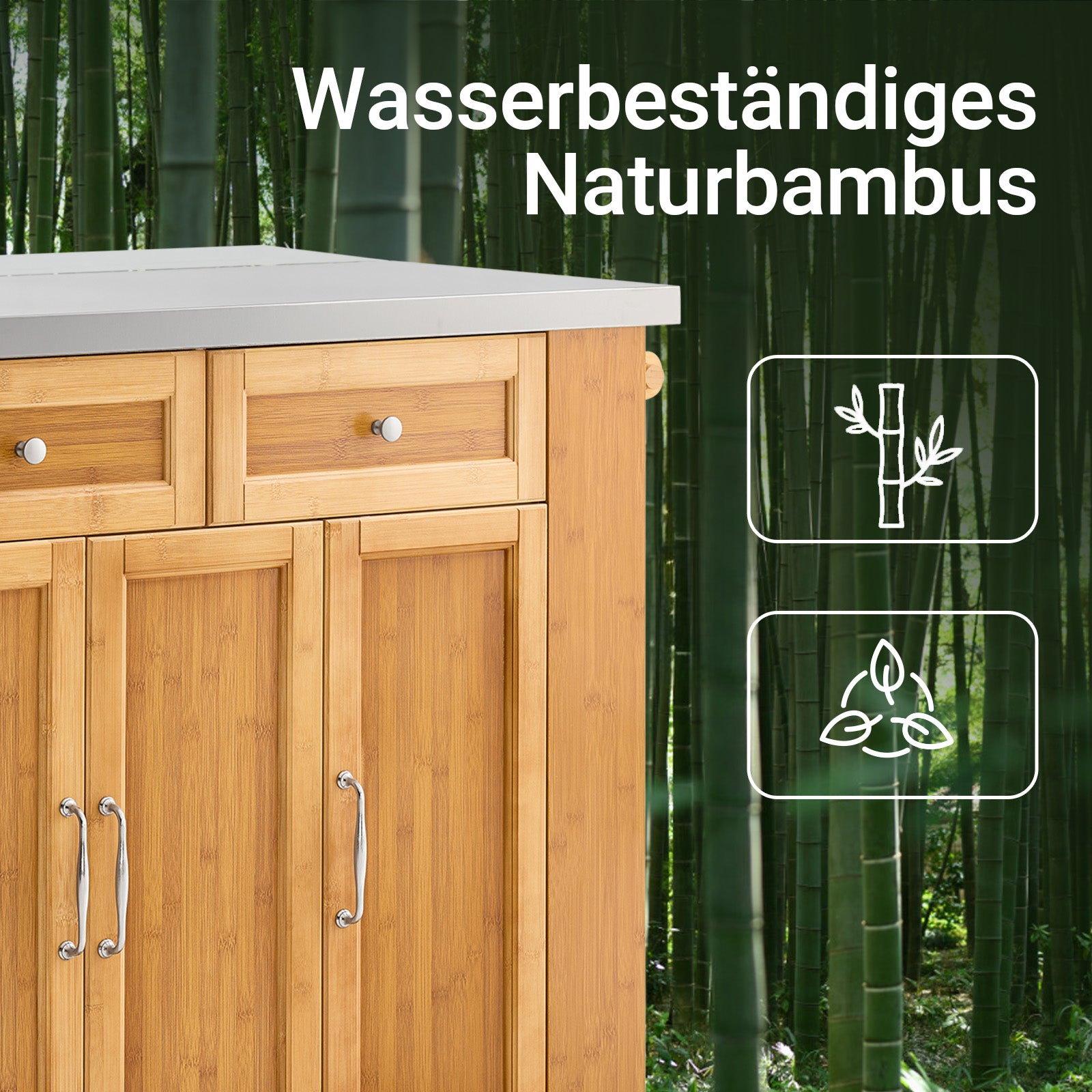 SoBuy | Kücheninsel | Küchenwagen mit erweiterbarer Arbeitsfläche | Küchenschrank Bambus | FKW130-N