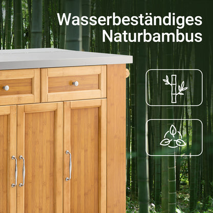 SoBuy | Kücheninsel | Küchenwagen mit erweiterbarer Arbeitsfläche | Küchenschrank Bambus | FKW130-N