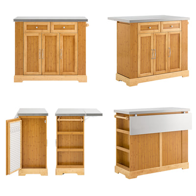 SoBuy | Kücheninsel | Küchenwagen mit erweiterbarer Arbeitsfläche | Küchenschrank Bambus | FKW130-N