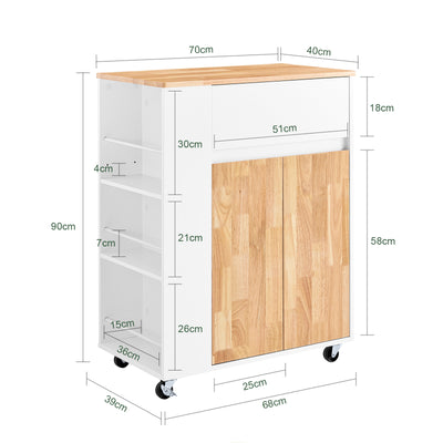 Vorverkauf | SoBuy Küchenwagen mit Arbeitsplatte Servierwagen mit Rollen Weiß B70 x H90 x T40 cm FKW132-WN