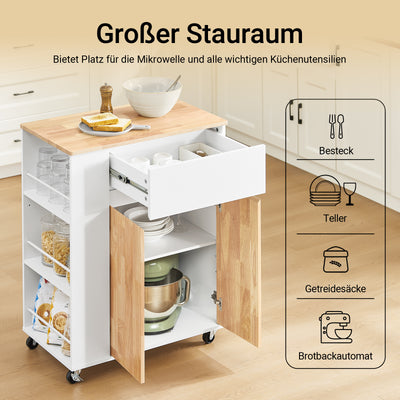 Vorverkauf | SoBuy Küchenwagen mit Arbeitsplatte Servierwagen mit Rollen Weiß B70 x H90 x T40 cm FKW132-WN