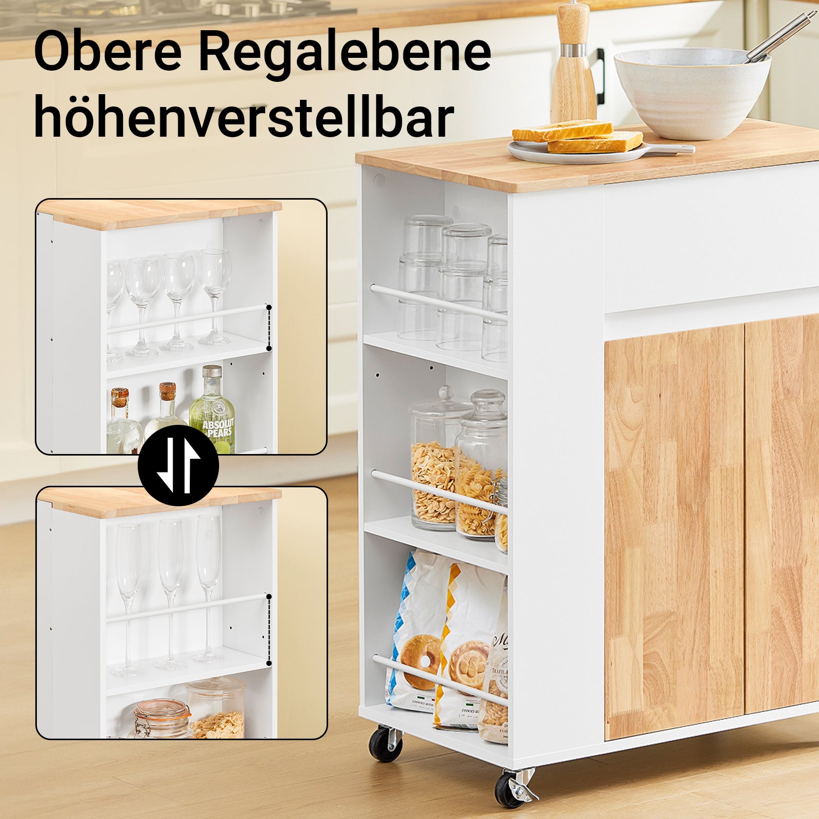 Vorverkauf | SoBuy Küchenwagen mit Arbeitsplatte Servierwagen mit Rollen Weiß B70 x H90 x T40 cm FKW132-WN