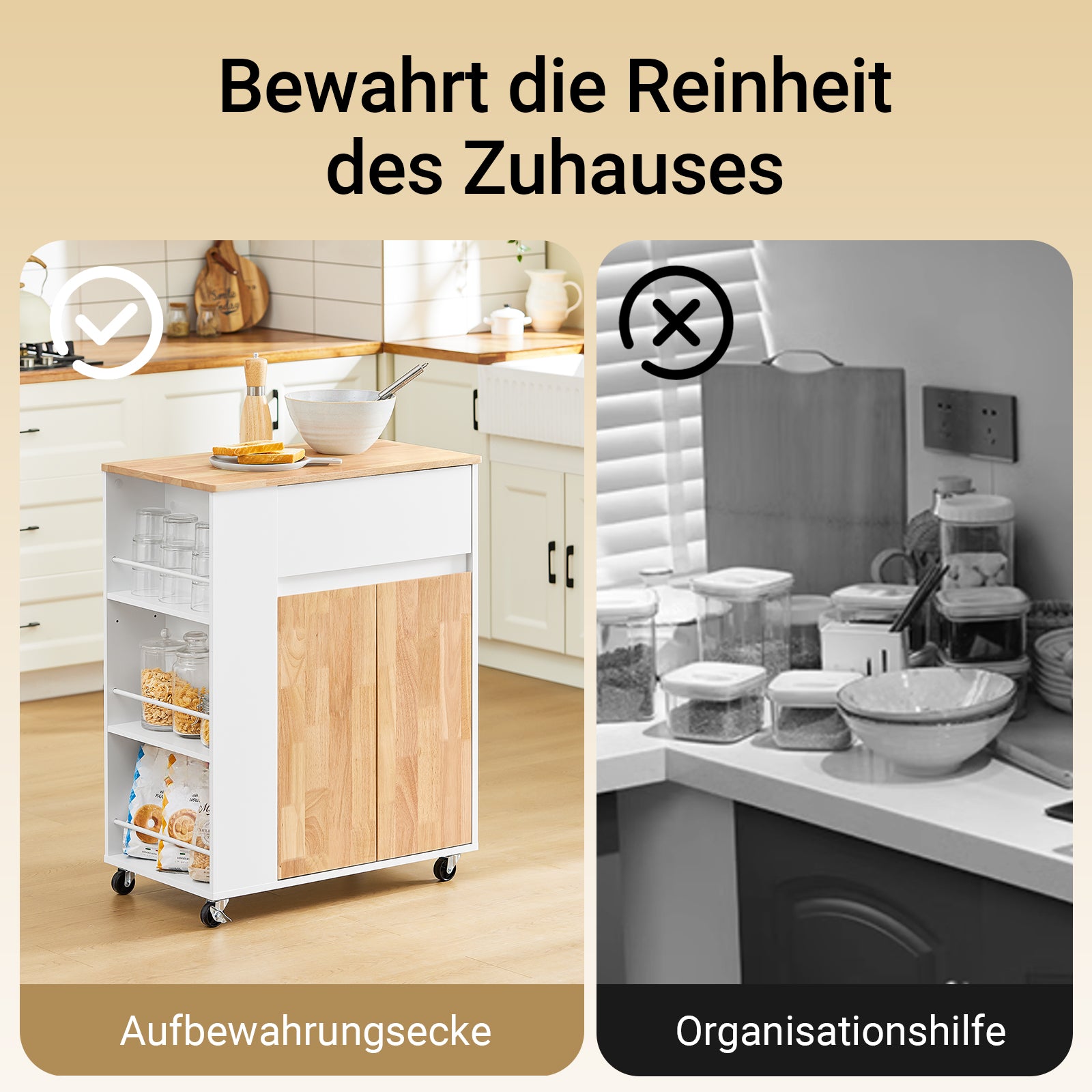 Vorverkauf | SoBuy Küchenwagen mit Arbeitsplatte Servierwagen mit Rollen Weiß B70 x H90 x T40 cm FKW132-WN