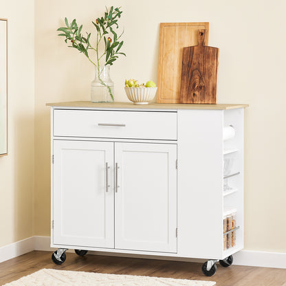 SoBuy Kücheninsel mit Arbeitsplatte Rollbarer Servierwagen Weiß B99 x H85 x T40 cm FKW133-WN