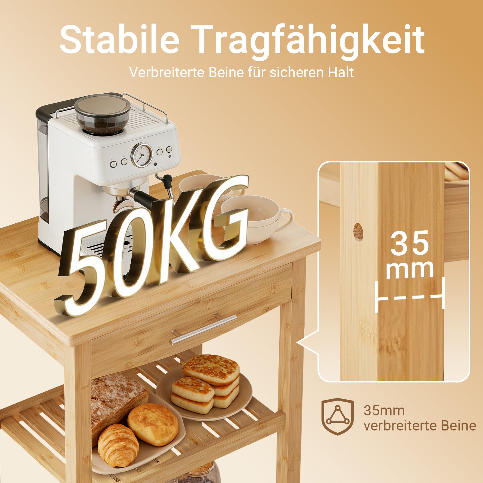 SoBuy | Küchenwagen aus karbonisiertem | Bambus | 58×86×40cm | FKW135-N