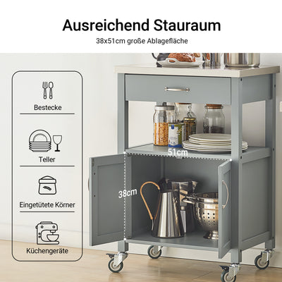 SoBuy Küchenwagen Servierwagen aus Edelstahl Hellgrau 60x92x44cm FKW22-HG