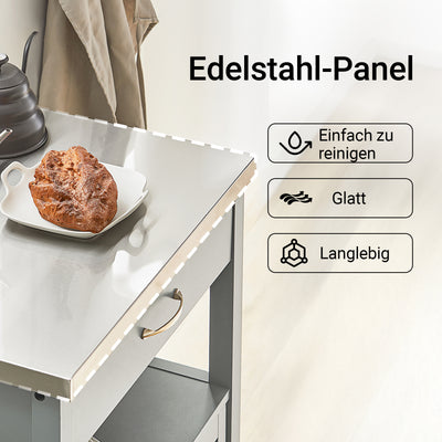 SoBuy Küchenwagen Servierwagen aus Edelstahl Hellgrau 60x92x44cm FKW22-HG
