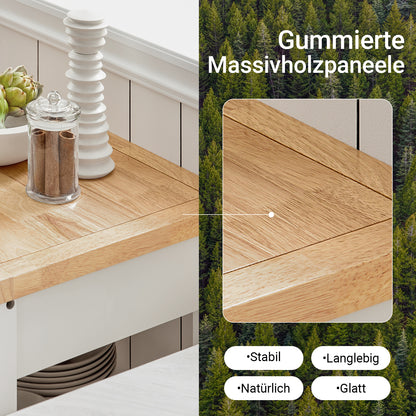 Vorverkauf | SoBuy | Servierwagen | aus Kautschukholz | Weiß-Natur | 60x92x45cm | FKW22-WN