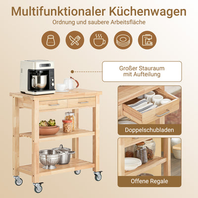 SoBuy | Küchenwagen | aus Kautschukholz | Servierwagen | FKW24-II-N