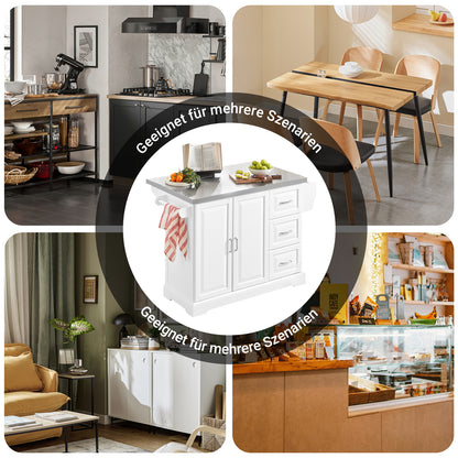 SoBuy | Kücheninsel | Küchenwagen mit erweiterbarer Arbeitsfläche | Küchenschrank Weiß | FKW41-ST