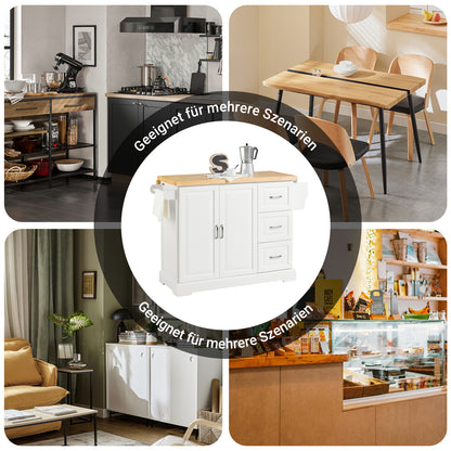 SoBuy | Kücheninsel | Küchenwagen mit erweiterbarer Arbeitsfläche | Küchenschrank Weiß | FKW41-WN