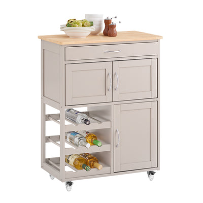 SoBuy Küchenwagen mit Arbeitsplatte Servierwagen mit Rollen | Khaki | 67x86x38cm