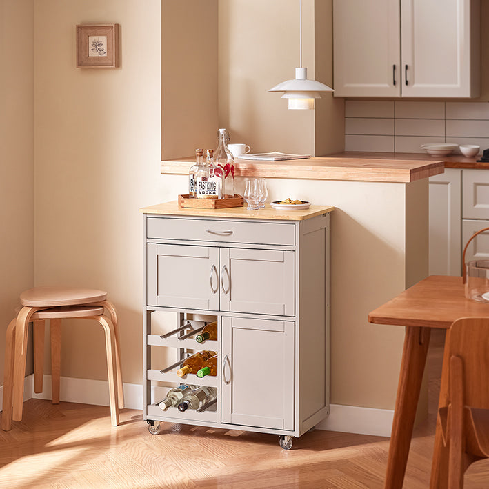 Vorverkauf | SoBuy | Küchenwagen mit Rollen | Khaki | 67x86x38cm | FKW45-KA