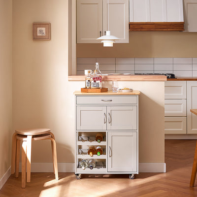 Vorverkauf | SoBuy | Küchenwagen mit Rollen | Khaki | 67x86x38cm | FKW45-KA