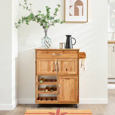 SoBuy | Servierwagen | mit Flaschenablagen Küchenwagen | Naturfarben | FKW45-N