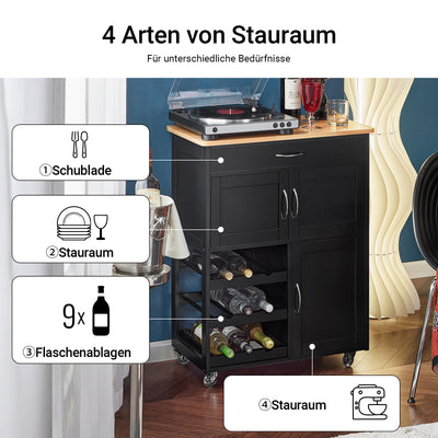 SoBuy Servierwagen mit Flaschenablagen Küchenwagen Schwarz 67x87x38cm FKW45-SCH