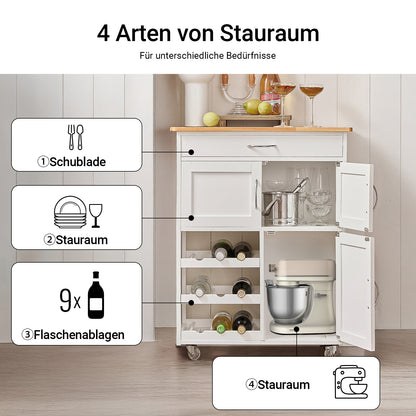 SoBuy Servierwagen mit Flaschenablagen Küchenwagen Weiß 67x86x38cm FKW45-WN