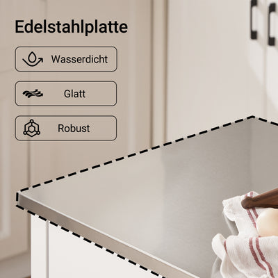 SoBuy | Küchenwagen mit Edelstahlplatte | Sideboard | Servierwagen Weiß | 81x90x45cm | FKW47-II-W