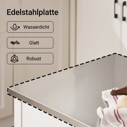 SoBuy | Küchenwagen mit Edelstahlplatte | Sideboard | Servierwagen Weiß | 81x90x45cm | FKW47-II-W