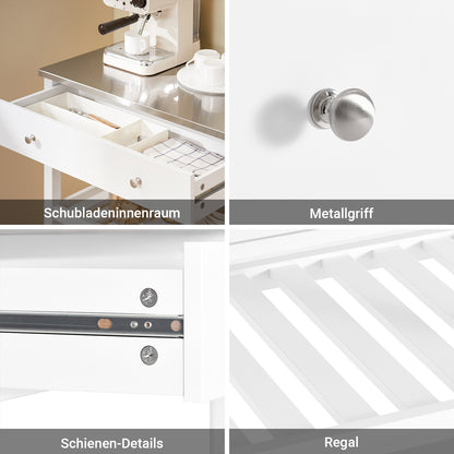 SoBuy | Küchenwagen mit Edelstahlplatte | Sideboard | Servierwagen Weiß | 81x90x45cm | FKW47-II-W