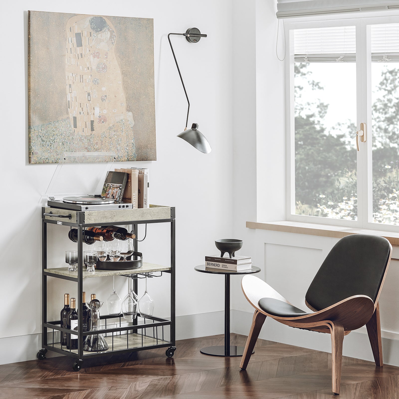 Vorverkauf | SoBuy | Servierwagen mit abnehmbarem Tablett | Küchenwagen Beton hellgrau | FKW56-HG