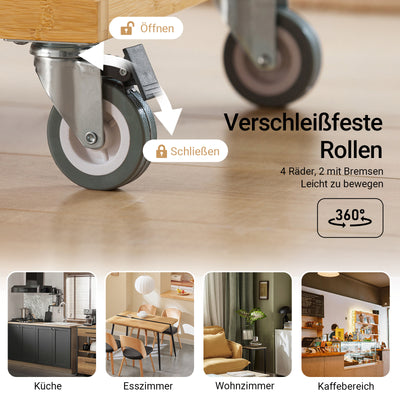 SoBuy | Kücheninsel | Küchenwagen mit Edelstahlarbeitsplatte | Küchenschrank Bambus | FKW70-N