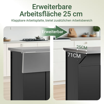 SoBuy | Kücheninsel | Küchenwagen mit erweiterbarer Arbeitsfläche | Küchenschrank Schwarz | FKW71-II-SCH