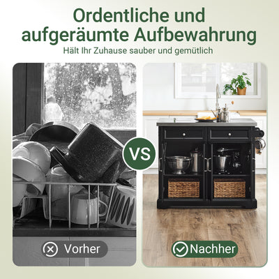 SoBuy | Kücheninsel | Küchenwagen mit erweiterbarer Arbeitsfläche | Küchenschrank Schwarz | FKW71-II-SCH