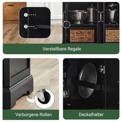 SoBuy | Kücheninsel | Küchenwagen mit erweiterbarer Arbeitsfläche | Küchenschrank Schwarz | FKW71-II-SCH