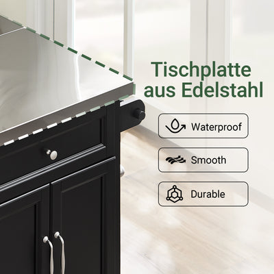 SoBuy | Kücheninsel | Küchenwagen mit erweiterbarer Arbeitsfläche | Küchenschrank Schwarz | FKW71-II-SCH