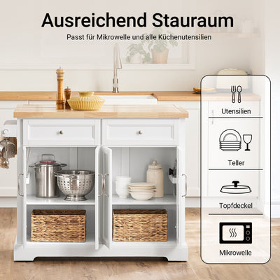 SoBuy Kücheninsel mit Rollen Küchenwagen mit ausziehbarer Arbeitsplatte Weiß 115x92x(46-71) cm FKW71-III-WN