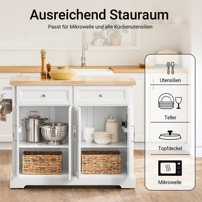 SoBuy | Kücheninsel | Küchenwagen mit erweiterbarer Arbeitsfläche | Küchenschrank Weiß | FKW71-II-WN