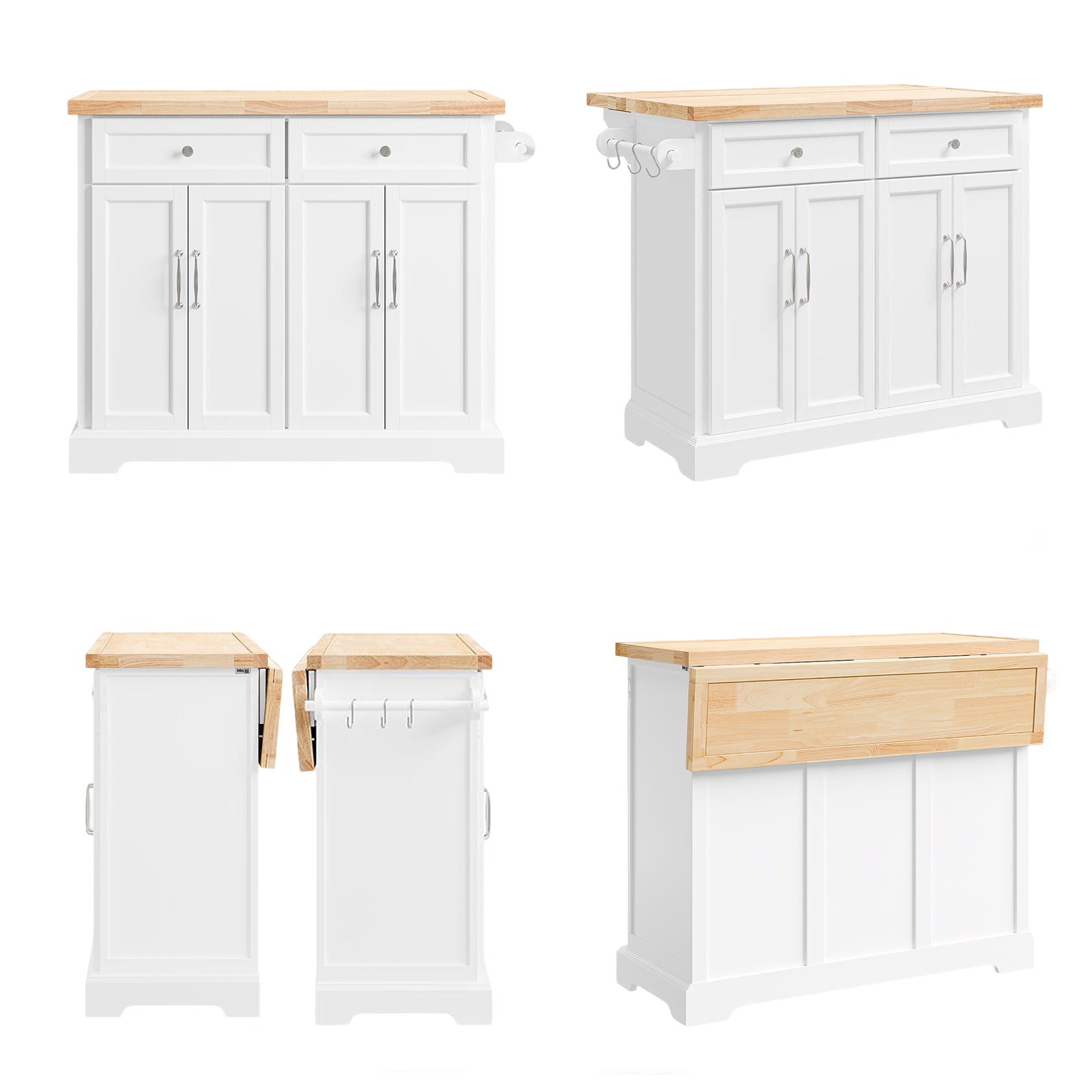 SoBuy | Kücheninsel | Küchenwagen mit erweiterbarer Arbeitsfläche | Küchenschrank Weiß | FKW71-II-WN