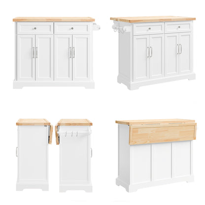 SoBuy | Kücheninsel | Küchenwagen mit erweiterbarer Arbeitsfläche | Küchenschrank Weiß | FKW71-II-WN