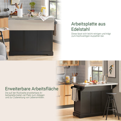 SoBuy | Kücheninsel | Küchenwagen mit erweiterbarer Arbeitsfläche | Küchenschrank Schwarz | FKW71-SCH