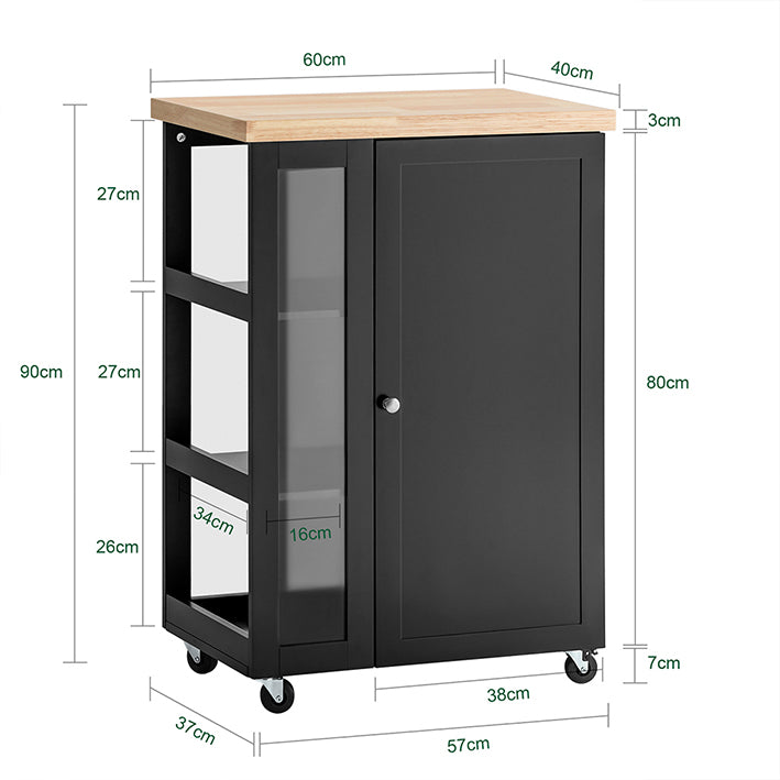 Vorverkauf | SoBuy | Küchenwagen | Servierwagen | mit 3 Ablagefächern | Schwarz | 60x90x40cm | FKW75-SCH