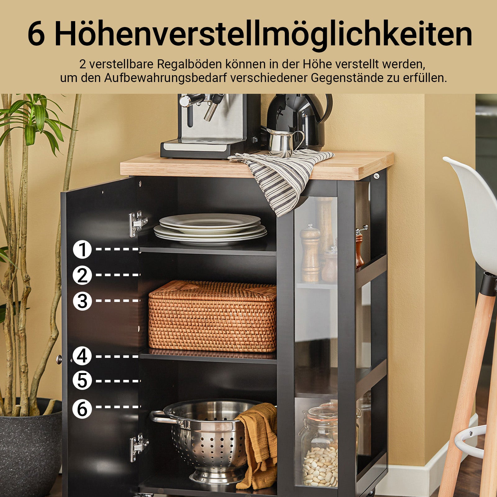 Vorverkauf | SoBuy | Küchenwagen | Servierwagen | mit 3 Ablagefächern | Schwarz | 60x90x40cm | FKW75-SCH