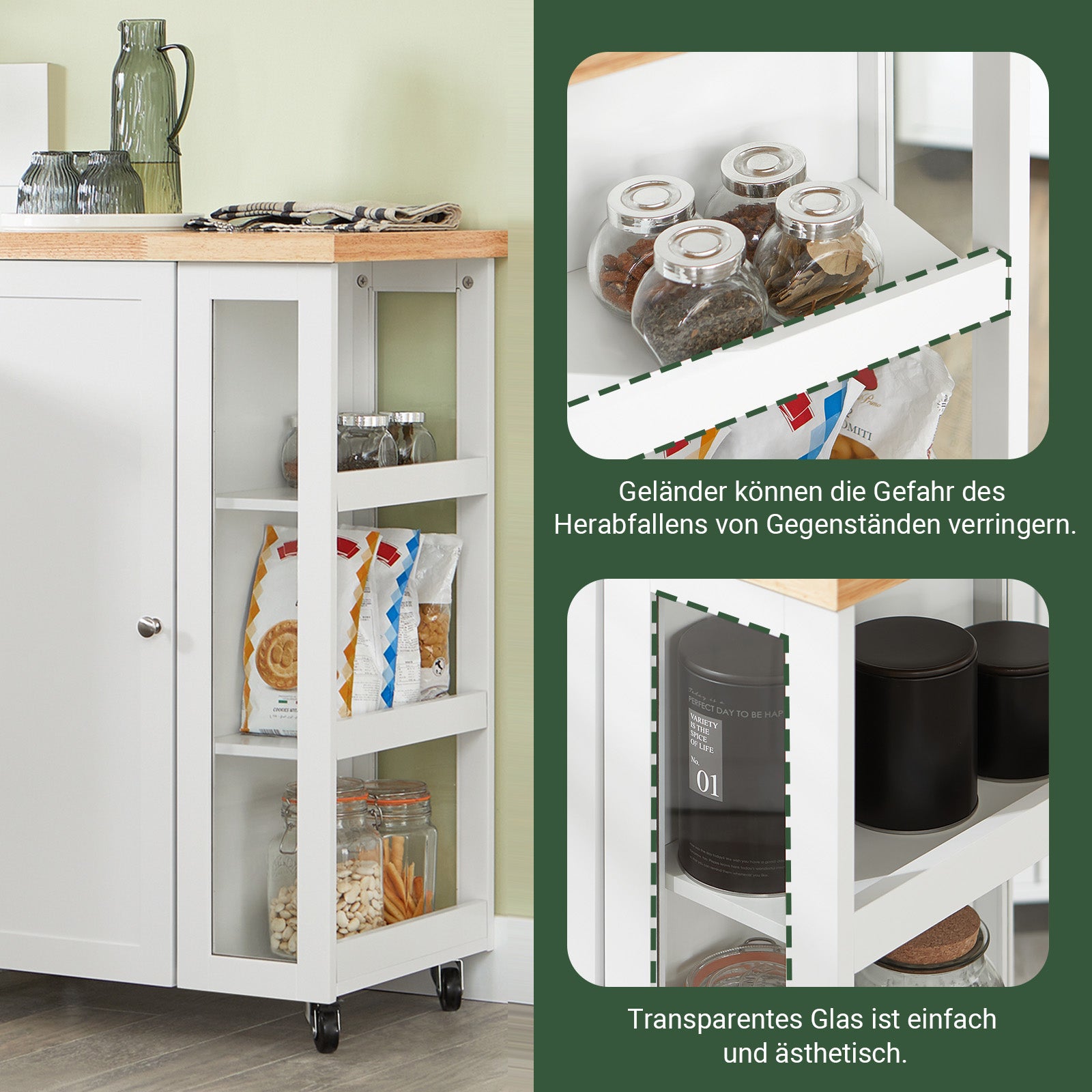 Vorverkauf | SoBuy | Küchenwagen Servierwagen | mit 3 Ablagefächern | Weiß-Natur | 60x90x40cm | FKW75-WN