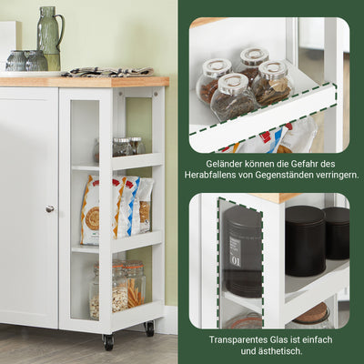SoBuy | Küchenwagen Servierwagen | mit 3 Ablagefächern | Weiß-Natur | 60x90x40cm | FKW75-WN