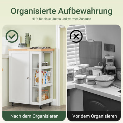SoBuy Küchenwagen 75 kg mit Arbeitsplatte, Seitenregal & 4 Rollen – Weiß FKW75-WN –