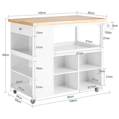 SoBuy | Desig Kücheninsel | Küchenwagen | Küchenschrank | Sideboard auf Rollen | FKW97-WN