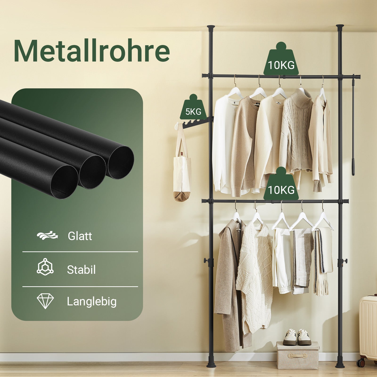 SoBuy | Teleskop Kleiderstange | Kleiderstangen System | Regalsystem | Schwarz | FRG109-II-SCH