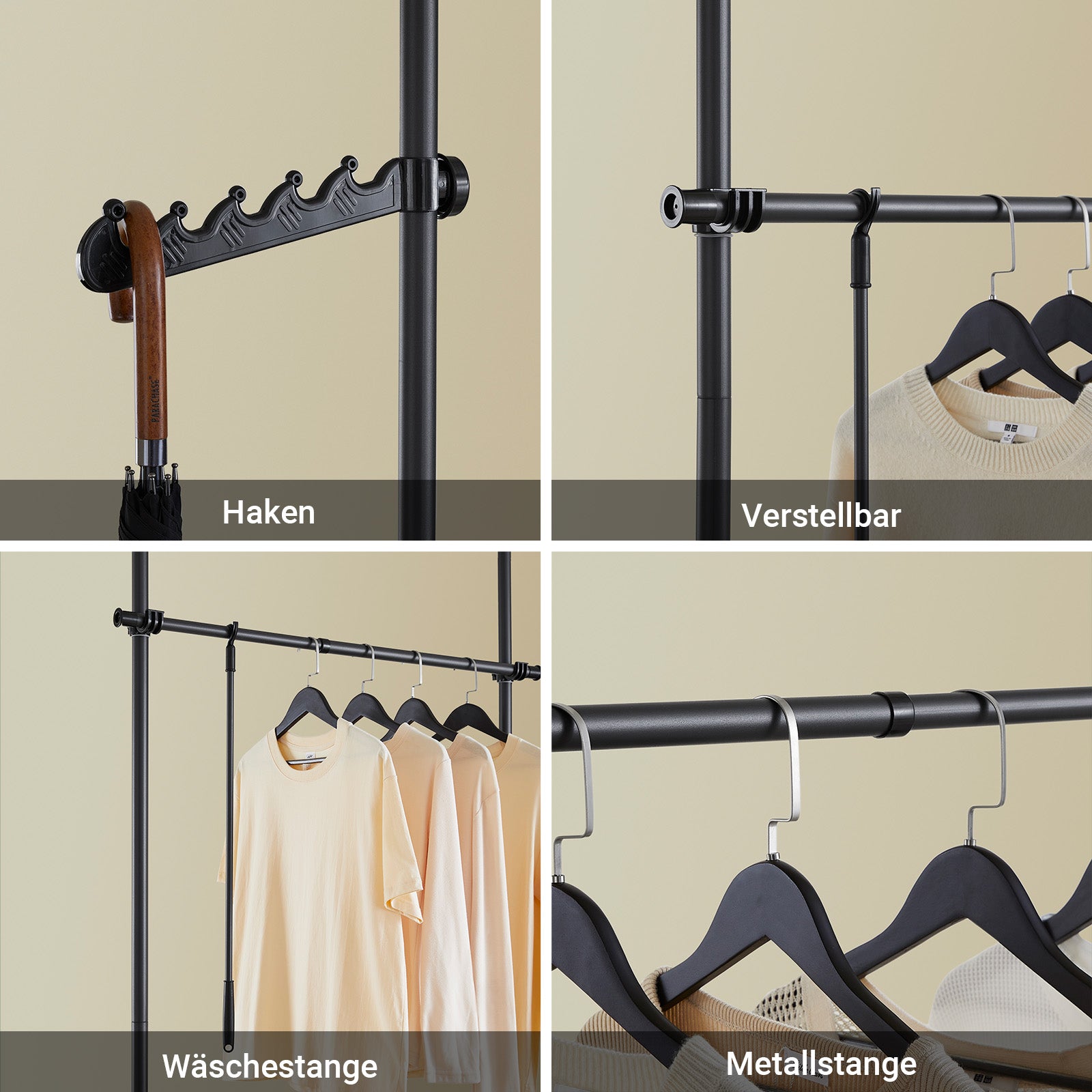 SoBuy | Teleskop Kleiderstange | Kleiderstangen System | Regalsystem | Schwarz | FRG109-II-SCH