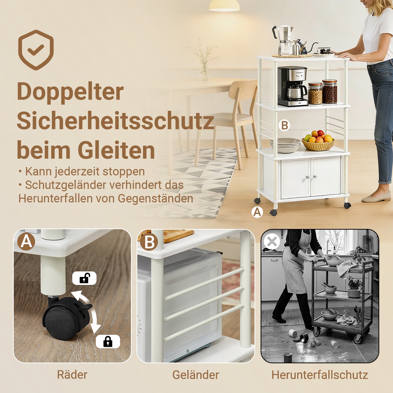 SoBuy | Mikrowellenschrank | Küchenschrank | mit Rollen Weiß | FRG12-W