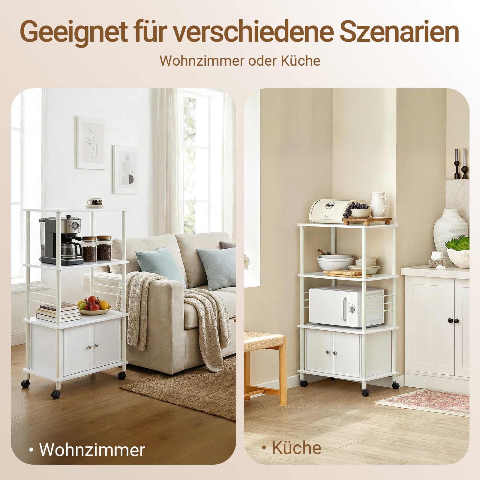 SoBuy | Mikrowellenschrank | Küchenschrank | mit Rollen Weiß | FRG12-W